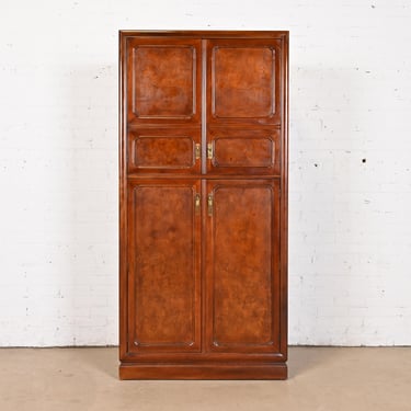 John Widdicomb Hollywood Regency Chinoiserie Burl Wood Armoire Dresser or Gentleman’s Chest, Circa 1970s