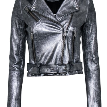 IRO - Silver Metallic Lamb Leather Moto Zip Jacket Sz 4