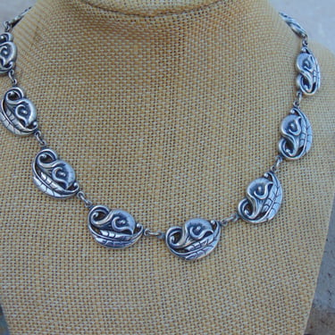 Vintage Danecraft Sterling Silver Calla Lilly Link Choker Necklace - 15.5 Inch 