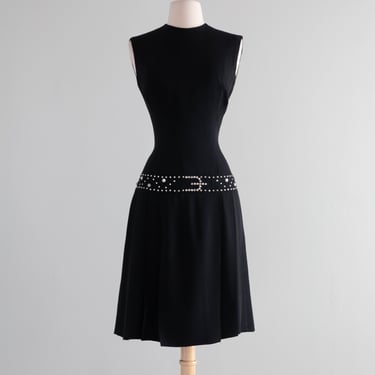 Fabulous 1960's Lilli Diamond Cocktail Dress With Trompe L’Oeil Rhinestone Belt / Medium