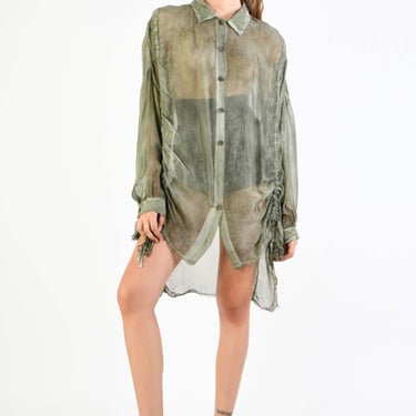 Overdyed Sheer Ruche Detail Blouse