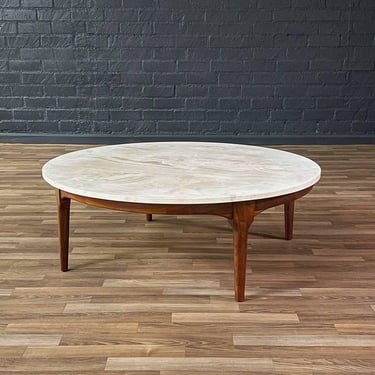 Mid-Century Modern Round Marble & Walnut Coffee Table, c.1960’s 