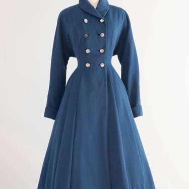 Stunning 1950's Prussian Blue Wool Princess Coat / SM