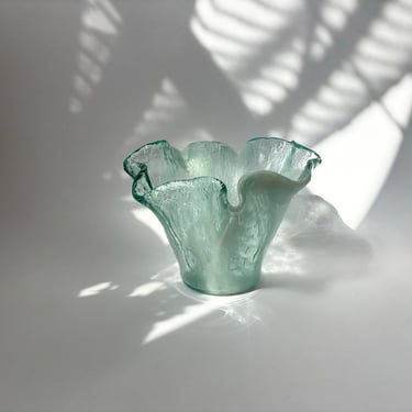 Italian Made Murero Handkerchief Vintage Ruffled Hand Blown Decorative MCM Vase 