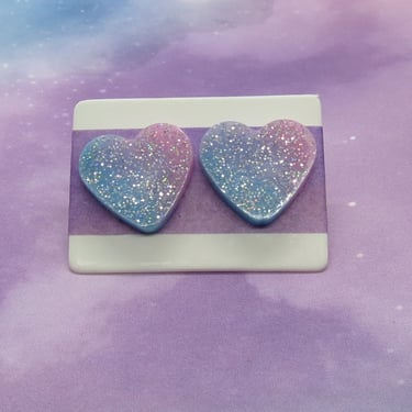 Pastel Rainbow Heart Earrings Kawaii Goth Glitter 