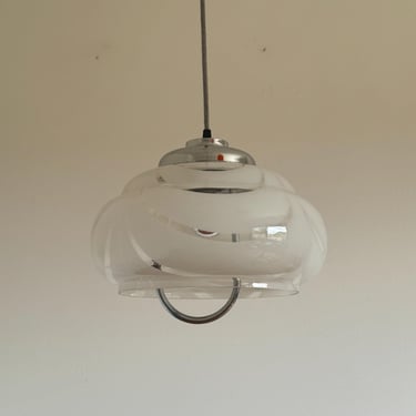 Mid-Century Italian Glass Ceiling Light / White Glass / Vintage Pendant Lamp / Home Decor / 1970s 