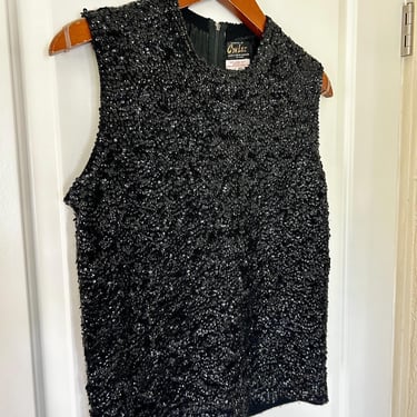 Vintage black sequin lambswool sleeveless top, lined 