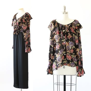 Vintage 90s sheer floral ruffle blouse 