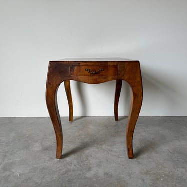 Vintage Italian   Burl Olive Wood  End Table With Single Drawer 