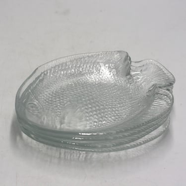 vintage Arcoroc Glass Fish Appetizer Plates set of Four 