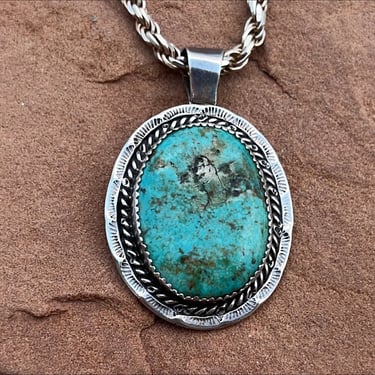 Vintage Native American Turquoise and Sterling Pendant Necklace 