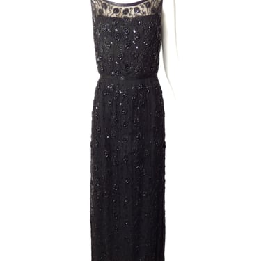 1960s Black Beaded Evening Gown, Size 8