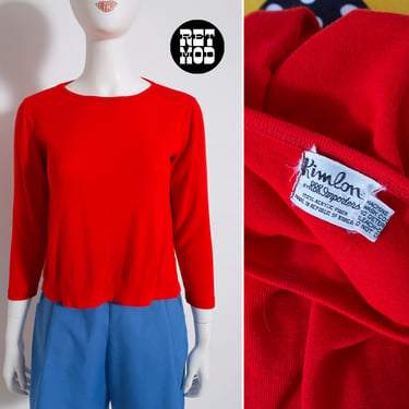 Simple Vintage 70s Bright Red Long Sleeve T-Shirt Style Top 