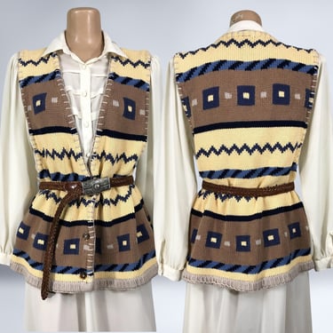 VINTAGE 90s Southwestern Style Knit Sweater Vest by Hunt Club Size XL Tall | 1990s 100% Cotton Preppy Grunge Sweater | VFG 