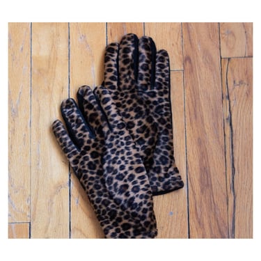 Vintage Leopard Print Gloves - Faux Fur, Leather - Winter Gloves - 1980s - Rocker Chic 