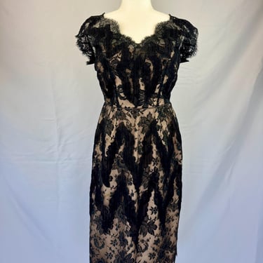 1970s Black Floral Lace Dress 