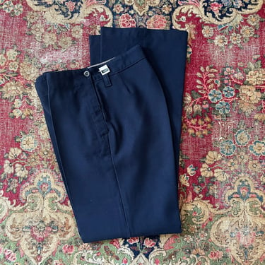 Vintage ‘70s navy blue wool sailor pants, button bib front, US Navy dress trousers, men’s S 