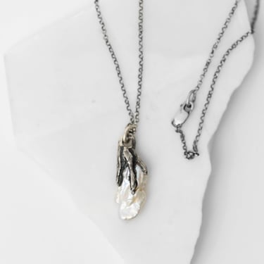 Oxidized Sterling Silver Tiny Asymmetric Pearl Necklace