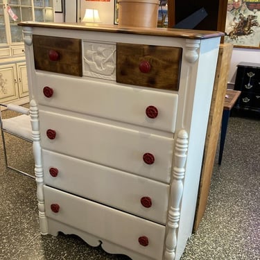 White nautical chest of drawers 37” x 19.5” x 51” Call 202-232-8171 to purchase