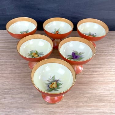 Vintage 1930s hand painted footed dessert dishes made in Czecho-Slovakia - set of 6 