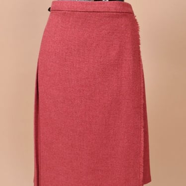 Raspberry Pink Wool Wrap Midi Skirt, M