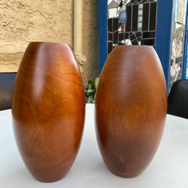 Vintage turned wood vase mid century vase a pair 