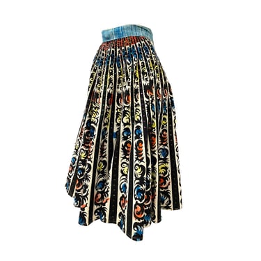 Vtg 50s 1950s Mid Century Mexican Block Print Souvenir Sequin Wrap Skirt 