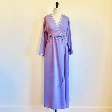 1970's Bill Tice Lavender Periwinkle Purple Knit Housedress Robe Dressing Gown Side Tie 70's Loungewear 27