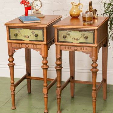 Antique Karpen Handpainted End Tables Nightstands