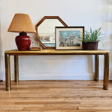 Tubular Brass and Glass Sofa Table