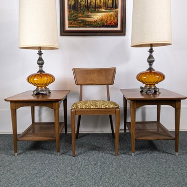 Vintage Retro Hollywood Regency Amber Glass Pair of Lamps