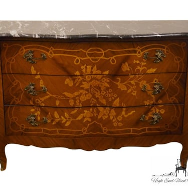 VINTAGE ANTIQUE Louis XV French Provincial 54" Bookmatched Inlaid Low Chest w. Granite Top 