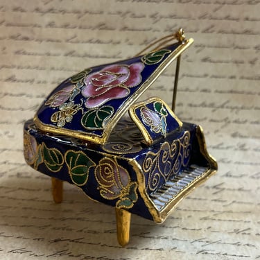 cloisonné piano ornament vintage victorian enameling floral musical instrument 