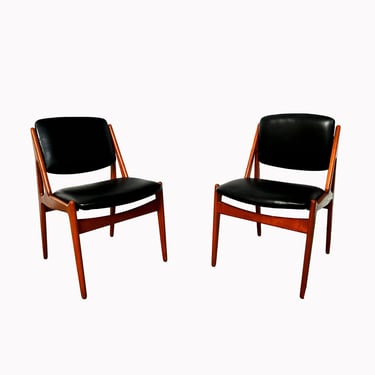 Arne Vodder Ella Teak Dining Chairs Black Leather Vamo Danish Modern 