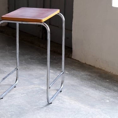 Small tubular steel side table in Bauhaus design with bakelite shelf #2 