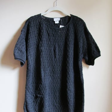 90s NWT Black Short Sleeved Sweater M L 46 Bust 