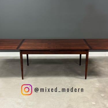 Refinished Danish Modern 117” Rosewood Draw Leaf Dining Table by Hornslet 