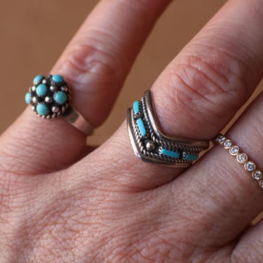 Turquoise Guard Ring / Southwest Stacking Ring Size 6 1/2 / Vintage Sterling Jewelry 