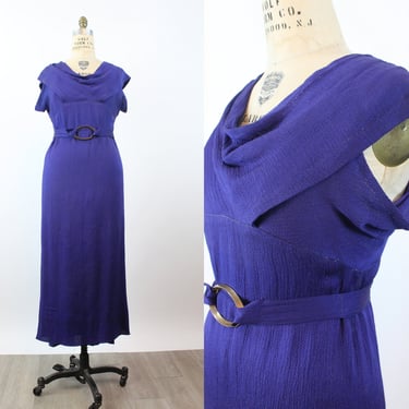 1930s PURPLE LAME rayon gown dress large | new winter 
