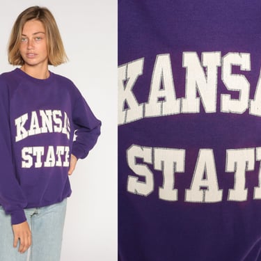 Kansas State Sweatshirt 90s Purple University Sweater Graphic College Crewneck Pullover KSU Wildcats Raglan Vintage 1990s Extra Large XL 