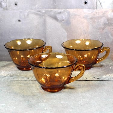 Set of 3 Amber Glass Tea Cups | Coffee Cups | Depression Glass 4 Ounce Cups  | Bixley Shop 