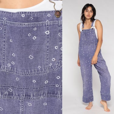 Purple Overalls 90s Denim Bib Overalls Abstract Dot Print Suspender Pants Retro Streetwear Jean Dungarees Jumpsuit Vintage 1990s Medium M 