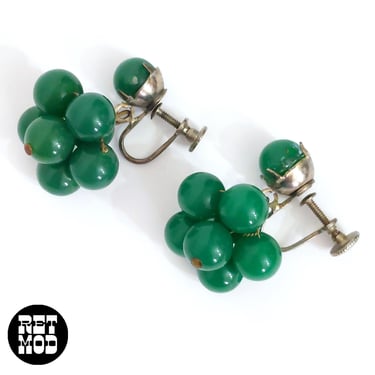 Chic Little Vintage 50s 60s Green Cluster Beaded Dangle Screwback Earrings 