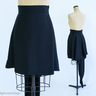 Claude Montana | 1990s Black Designer Skirt | 90s Black Evening Skirt With Tails | Claude Montana Paris | Size 42 