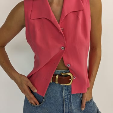 Vintage Bubblegum Pink Silk Sleeveless Blouse