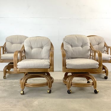 Vintage Rattan Dining Chairs by Lane Venture, set Four 