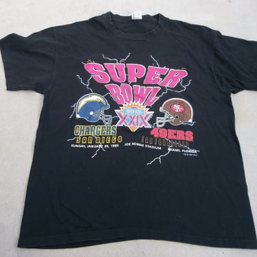 Vintage T-Shirt Chargers VS 49ers XL 1990s Faded Black Tee NFL Super Bowl 