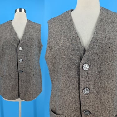 Vintage Men's Wear Gray Wool Suit Vest - Seventies Medium Button Up Vest 
