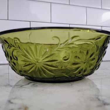 Vintage 1979 FTD Green Glass Serving Bowl Decorative Bowl Home Décor Kitchen Décor 