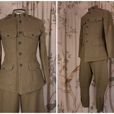 Vintage WWI Uniform // Original World War I Doughboy Uniform Tunic and 1917 Pattern Breeches 